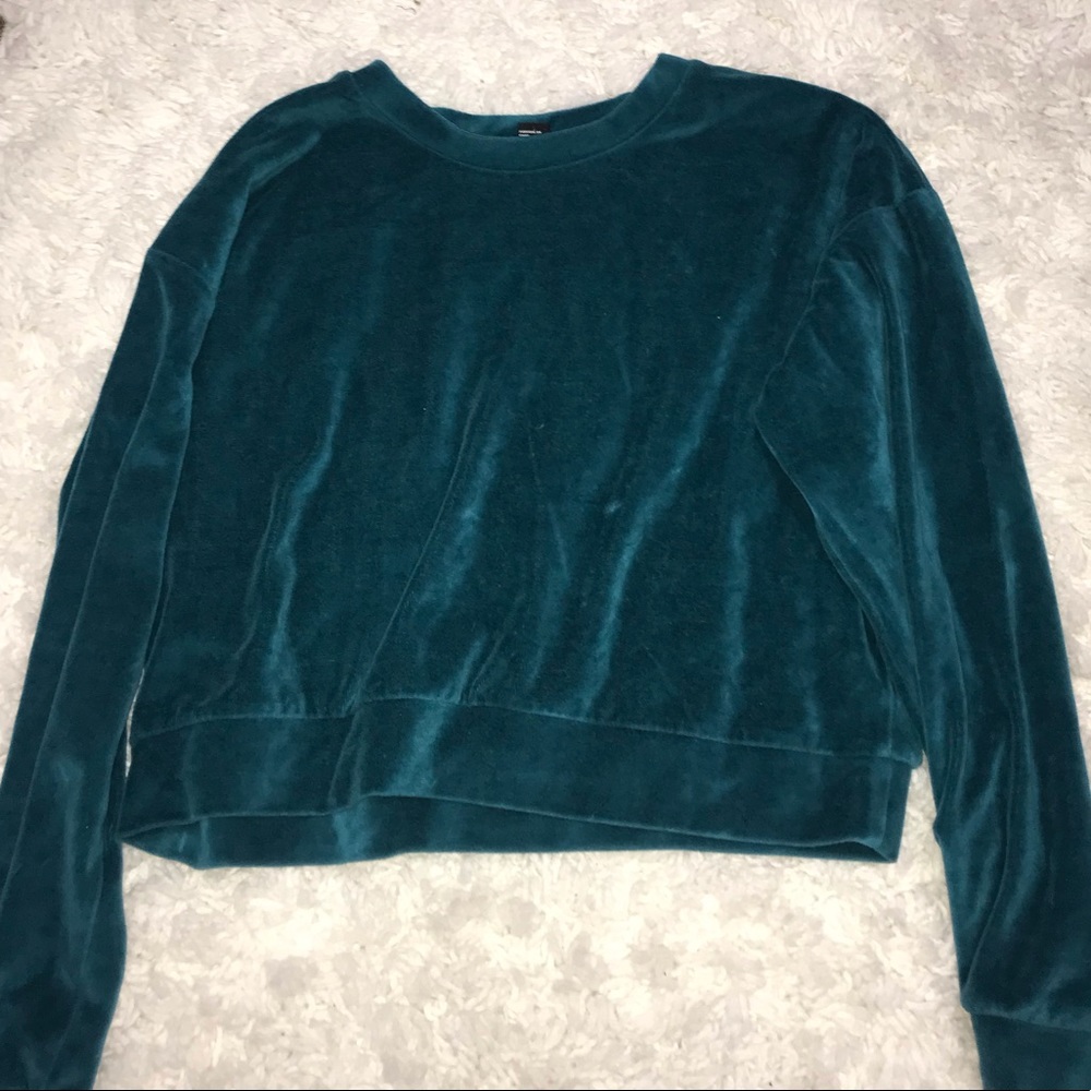 TEAL BLUE VELVET SWEATSHIRT